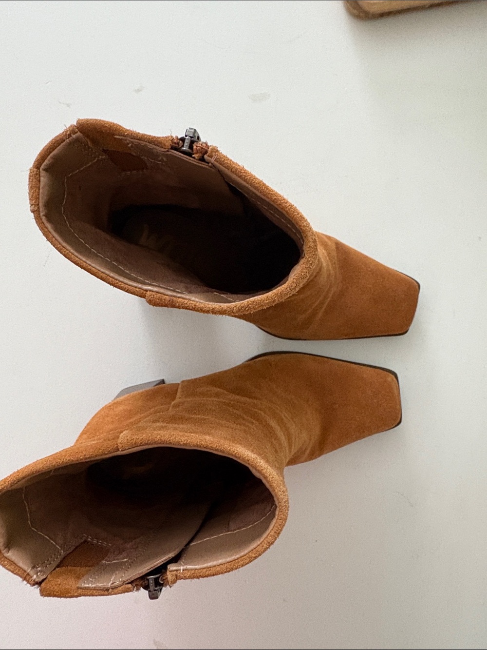 Sam Edelman Suede Square-Toe Ankle Boots in Camel - Women's - Picture 6 of 7